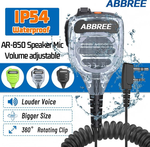 ABBREE AR-850 Lautsprechermikrofon in Schwarz für Baofeng UV-5R BF-888S UV-82 Walkie-Talkie mit einstellbarer Lautstärke und IP54 Wasserdichtigkeit - Bild 1