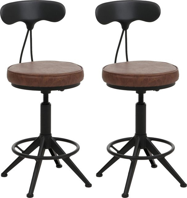 2er-Set MCW Barhocker O84 Industrial höhenverstellbar aus Kunstleder und Metall in Braun - Bild 1