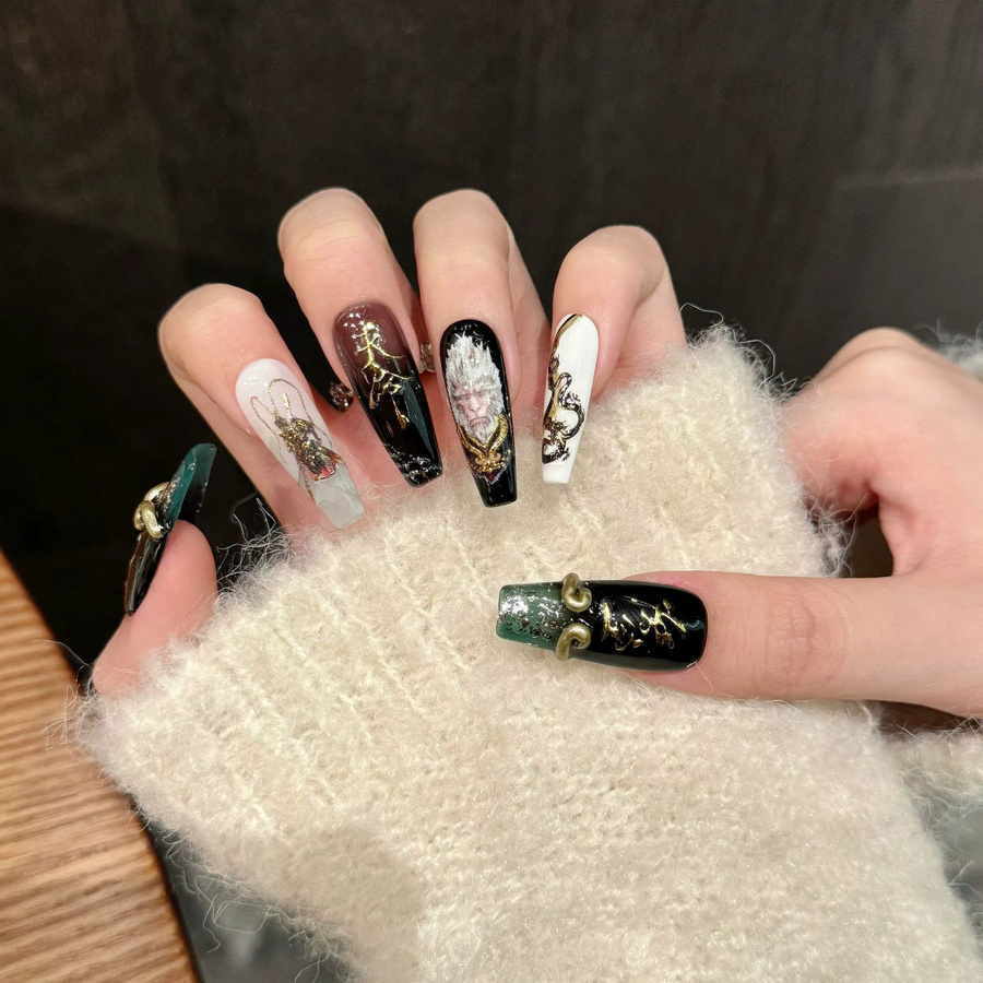 WU KONG Press on Nails Monkey Print, Glänzend, Unisex - Bild 2
