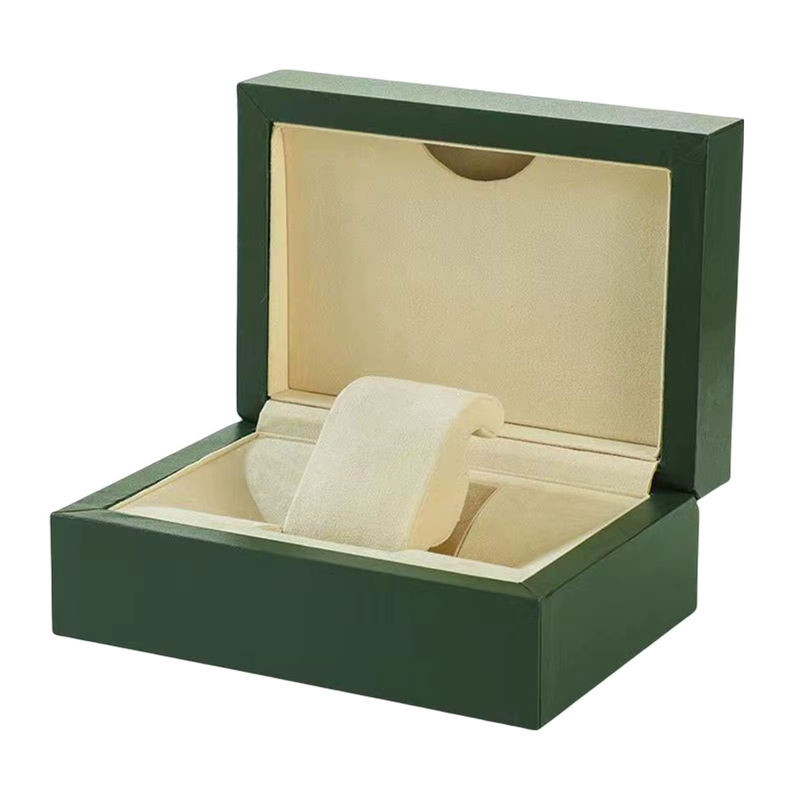 Staubdichte Armbanduhr-Display-Box aus grünem PU-Leder und Holz für Schmuck wie Halsketten und Armbänder, Unisex - Bild 3