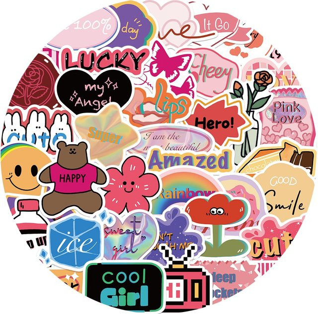 40 Stück Retro Doodle Aufkleber wasserfest in Multicolour von BulingBulingStickers Shop zur Dekoration von Gepäck, Stiften oder Gitarren - Bild 1