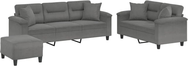 vidaXL 3-teilige Sofagarnitur aus Mikrofasergewebe in Anthrazit mit 3-Sitzer, 2-Sitzer und passendem Ottoman sowie Kissen - Bild 1