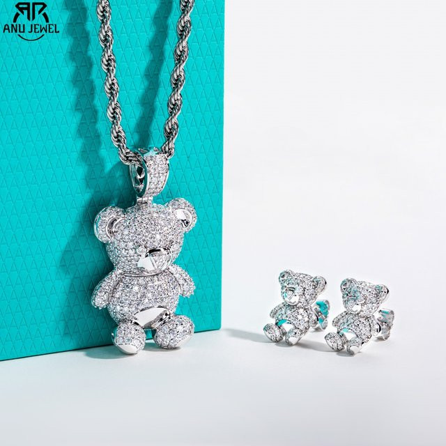 AnuJewel Schmuckset, Halskette mit Moissanit-Bär-Anhänger, 925 Silber, Damen - Bild 1