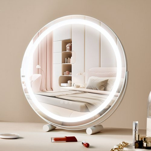 VEVOR LED Schminkspiegel mit Licht, runder Tischspiegel in Weiß mit 3 Lichtmodi, 5-facher Vergrößerung und Smart Touch Control, 360 Grad drehbar und bruchsicher für Schlafzimmer und Badezimmer - Bild 1