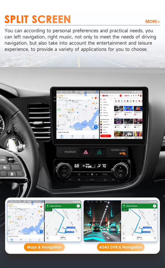 Hizpo 10,1 Zoll Android Auto und Wireless CarPlay Multimedia Radio mit GPS für Mitsubishi Outlander 3 (2012-2018) in Schwarz - Bild 3