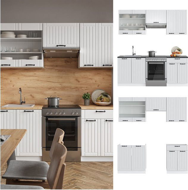 Vicco Fame-Line Küchenzeile im Landhausstil in Weiß, Breite: 200 cm - Bild 1