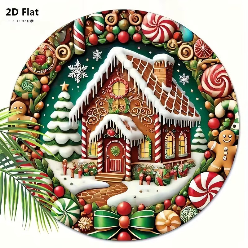 HELLOYOUNG Weihnachtsdekoration Lebkuchenhaus-Kranz aus Aluminium mit roten Rosen und Zuckerstangen, B/H: 20 x 20 cm, multicolor - Bild 2