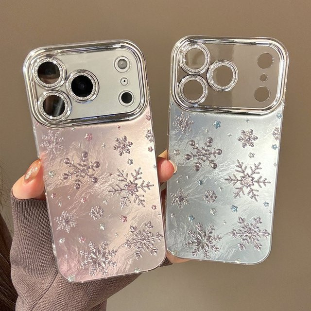 MUQGEW Koreanische Weihnachts-Schneeflocken Handyhülle für iPhone 17 16 15 14 13 12 11 Pro Max Plus mit glitzernder Linsenfolie und stoßfester Hartschale - Bild 1