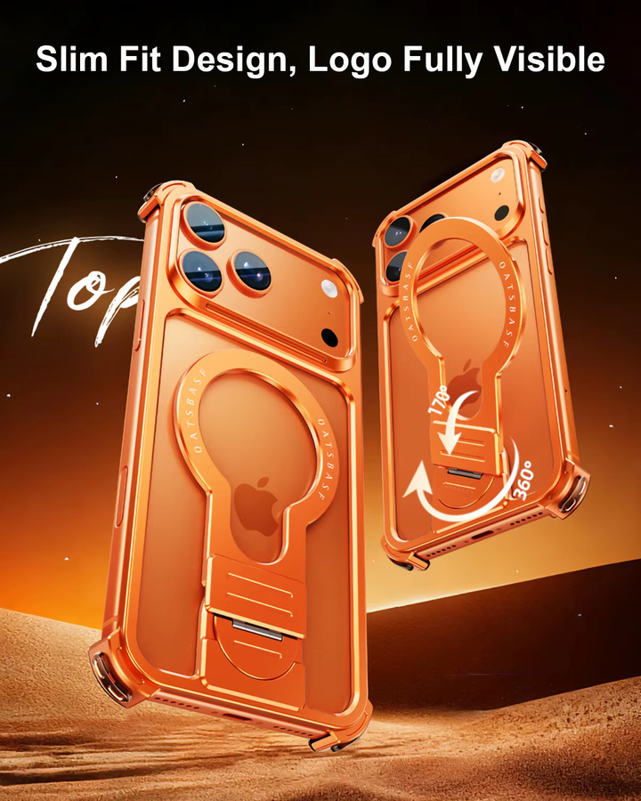 Eary Magnetische Handyhülle für iPhone 17 Pro Max und 17 Pro mit faltbarem Ständer für MagSafe kabelloses Laden, rahmenlose schlanke Bumper-Hülle in Orange - Bild 4