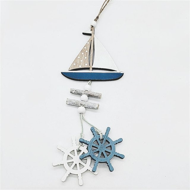 Holzkunst Wandbehang im Ozean-Stil mit Fisch- und Boot-Motiven, Mehrfarbig - Bild 1