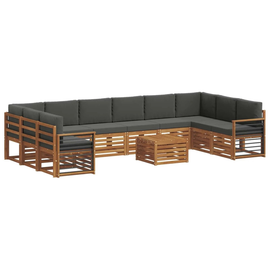vidaXL Sofagarnitur aus Massivholz Akazie in Natur und Anthrazit, 11-teiliges L-Shape Set mit Polstern und Armlehnen - Bild 2