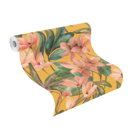 Selbstklebende Rasch Vliestapete Magnolia Gelb mit floralem Design, B/H: 0,53 m x 6 m - Bild 2