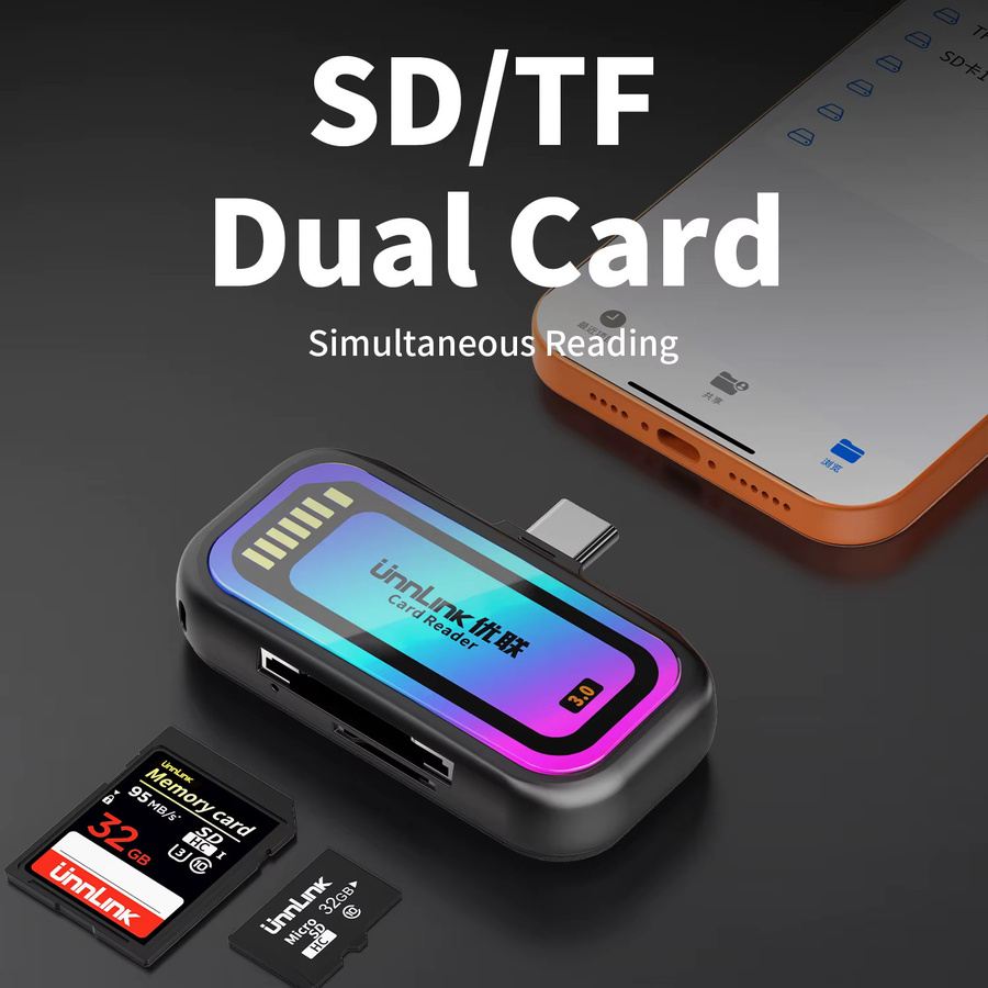 Unnlink USB-C SD und MicroSD Kartenleser TF 3.0 Speicherkarten-Adapter in Schwarz für Handy, Tablet und PC - Bild 2