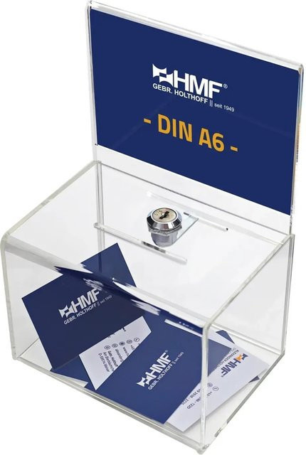 HMF 46912 Spendenbox aus Acryl, abschließbar, transparent, DIN A6 Blatteinschub, B/T/H: 15,5 x 11 x 11 cm - Bild 1