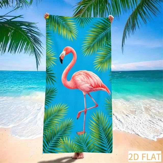 JMG Household Supplies Tropisches Flamingo Strandtuch aus Mikrofaser in Pink, sandfrei und schnell trocknend, B/H: 50 x 100 cm - Bild 1