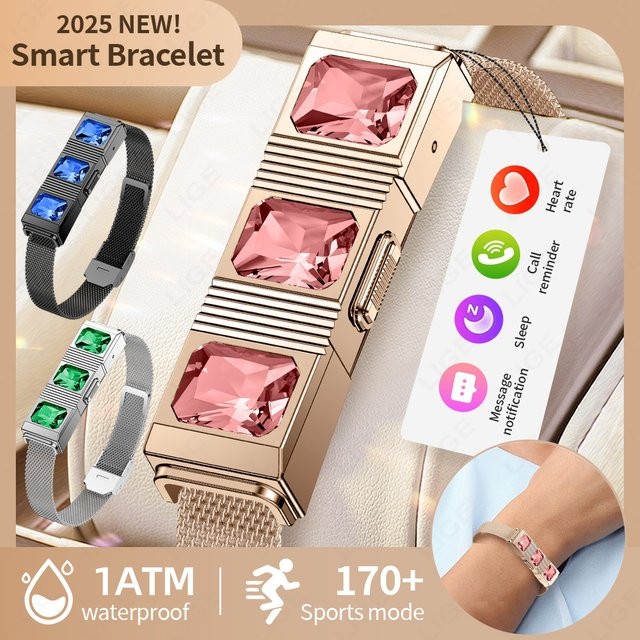 LIGE Smart Armband mit Strass, Schwarz, Herzfrequenzmesser, Schlaf-Tracker und 1ATM Wasserdicht, kompatibel mit Android und iOS - Bild 1