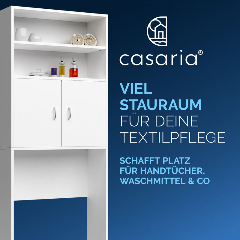 CASARIA Waschmaschinenschrank in Weiß mit 3 Böden und Magnettüren, H x B x T: 185 x 63 x 20 cm - Bild 3