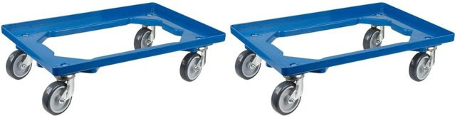 PROREGAL SparSet 2x Transportroller für Euroboxen 60 x 40 cm, Blau, Offenes Deck mit 4 Lenkrollen und Gummirädern, Traglast 300 kg - Bild 1