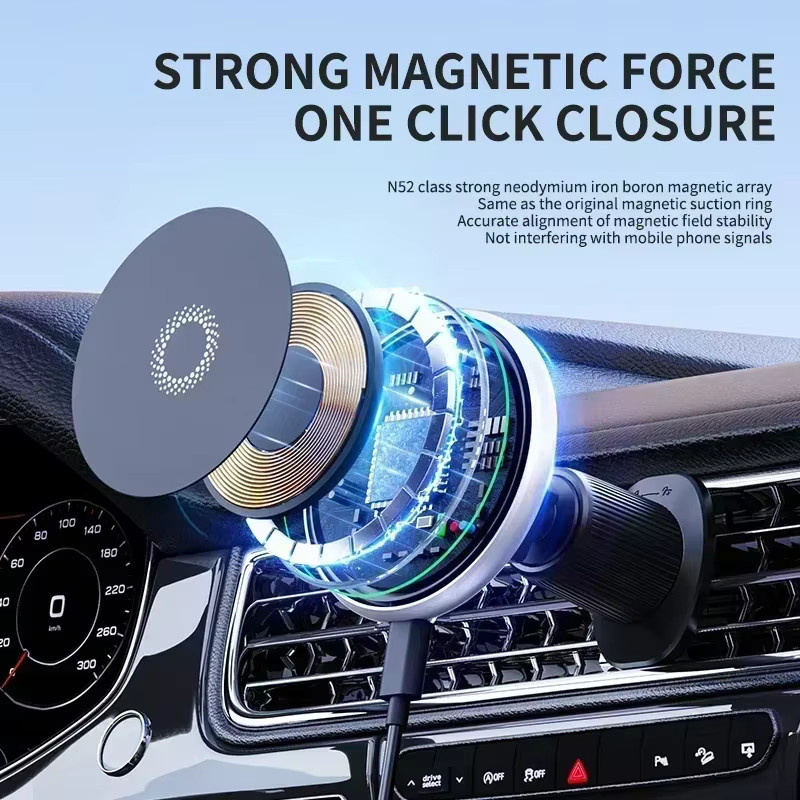 Magnetischer Autotelefonhalter mit kabellosem Laden und MagSafe-Unterstützung für Toyota Auris E180, Schwarz - Bild 4
