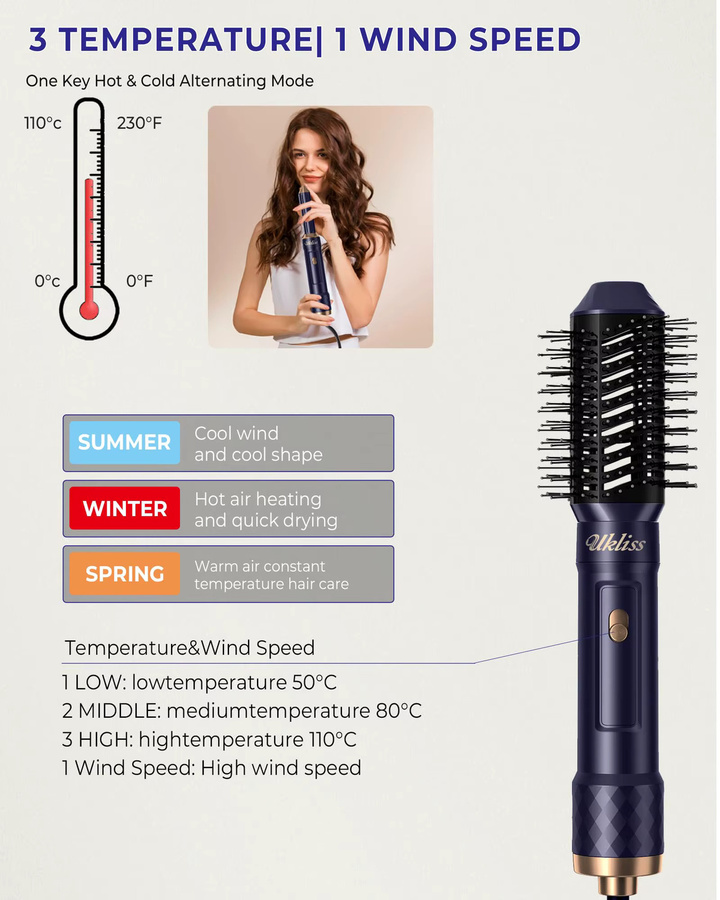 UKLISS 6-in-1-Haartrockner Multistyler Heißluftbürste, Unisex - Bild 3