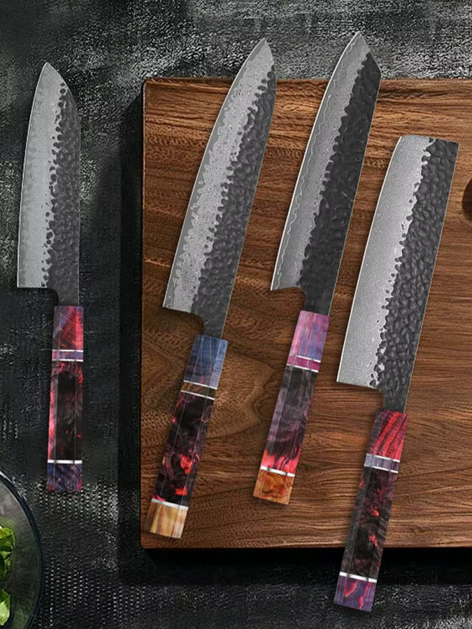 Baovim Küchenmesser-Set aus handgeschmiedetem Damaststahl mit 67 Schichten, japanisches Santoku und Utility-Messer, multicolour - Bild 5