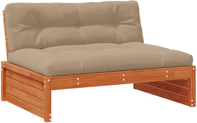 vidaXL Garten Mittelssofa aus massivem Kiefernholz in Wachsbraun mit Polsterkissen, modernes Design, B/T/H: 145 x 80 x 69 cm - Bild 1