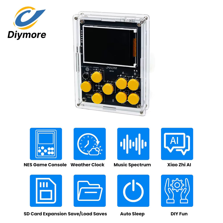 diymore Handheld-DIY-Kit Retro Spielekonsole mit Xiaozhi AI Voice Dialog, 25 klassische Spiele, Wetteruhr und Musikspektrum - Bild 3