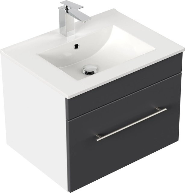 Posseik Waschplatz Viva in Anthrazit mit Keramikwaschbecken und Soft-Close-Türen, B/T/H: 60 x 46,5 x 61,5 cm - Bild 1
