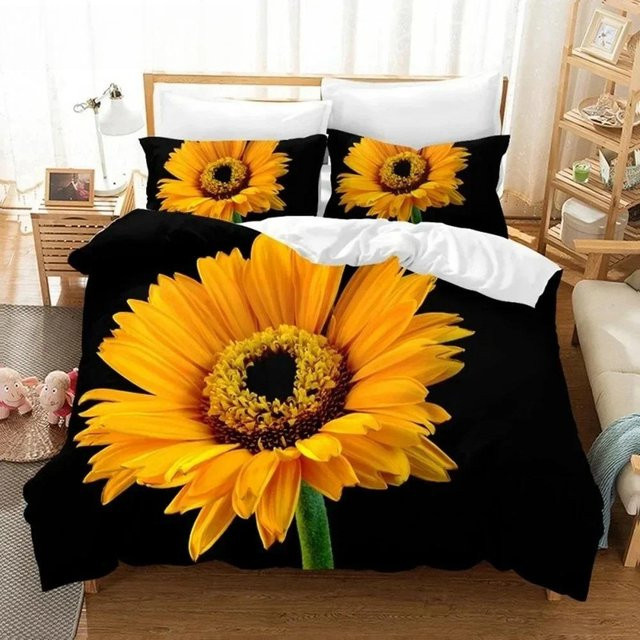 JMG Household Supplies Bettwäscheset mit Sonnenblumenmuster in Orange, bestehend aus Bettbezug und Kissenbezügen aus Mikrofaser, B/H: 133 x 70 cm - Bild 1