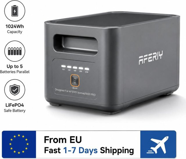 AFERIY P180B Erweiterungsakku in Grau, kompatibel mit P180 Pro, 1024Wh LiFePO4 mit 1800W Reiner Sinus-Wechselrichter und 140W PD USB-C - Bild 1