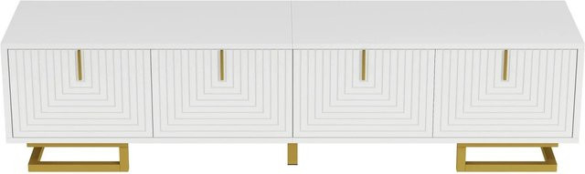 okwish TV Schrank Weiß mit strukturierten Türen und goldenen Griffen sowie goldenen Beinen, B/T/H: 160 x 38 x 44,5 cm - Bild 1