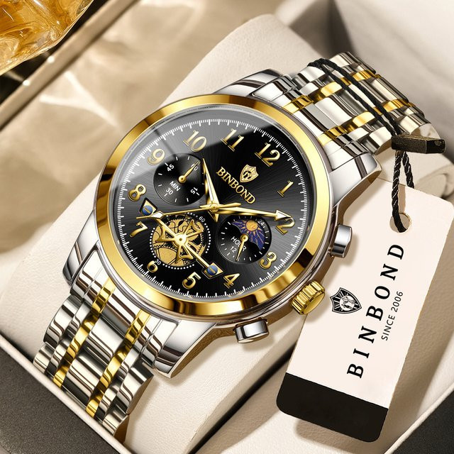 BINBOND Chronograph, Quarz, Edelstahl, Schwarz, Herren - Bild 1