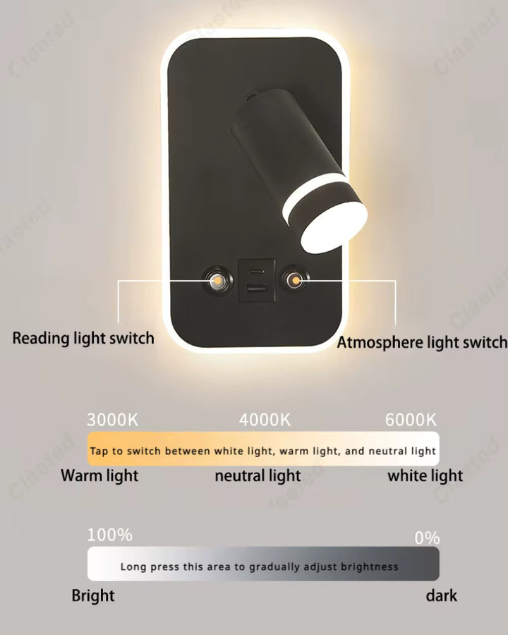 Claeted LED Wandlampe im Nordic Minimalist Design mit USB-Ladefunktion und Touch-Bedienung, Weiß - Bild 5