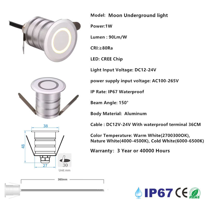 YELEDWAY LED Einbauleuchte IP67 für Garten und Treppen, weißer runder Bodenstrahler mit 1W, wasserdichter Unterflur-Scheinwerker für Außenbereiche - Bild 3