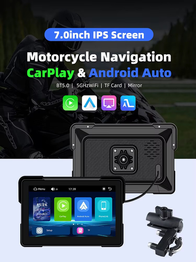 EKIY Kabelloses CarPlay und Android Auto Motorrad-Navigationsdisplay mit 7,0 Zoll Bildschirm, GPS und TPMS, Schwarz - Bild 7
