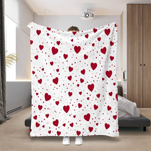 VIKAMA Decke mit Herzmuster in Multicolour, weich und hautfreundlich, B/B/H: 150 x 90 x 75 cm - Bild 1
