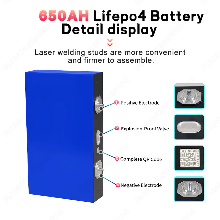 PWOD LiFePO4 Batterie 650Ah 3.2V Klasse A Wiederaufladbare Zellen für DIY 12V 24V 48V Energiespeicher im Wohnmobil oder Camper - Bild 3