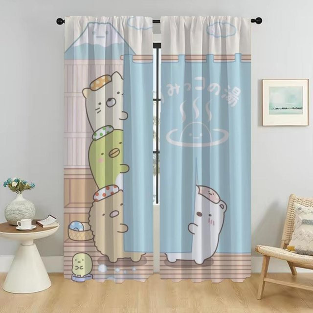 Sumikko Gurashi Tüll-Vorhänge Set, 2 Stück, halbtransparent, Mehrfarbig, B: 50 cm, H: 70 cm - Bild 1