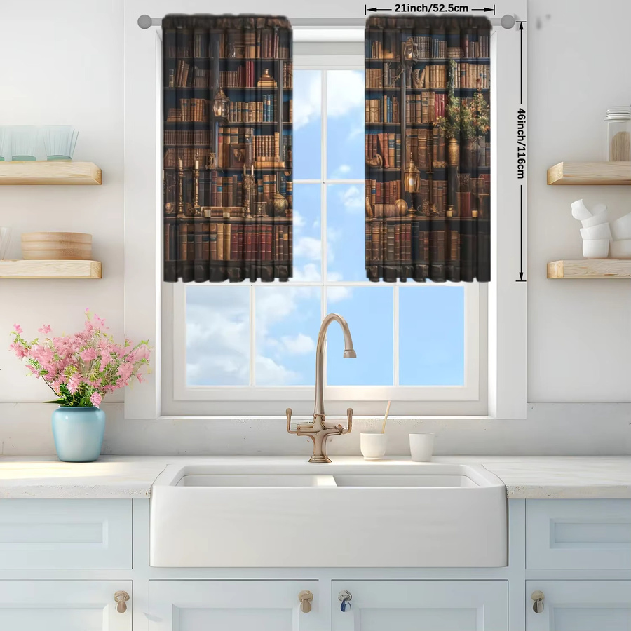 VOZMIO 2er-Set Dekorative Vorhänge mit Mittelalter-Bücherregal-Print in Multicolour - Bild 2