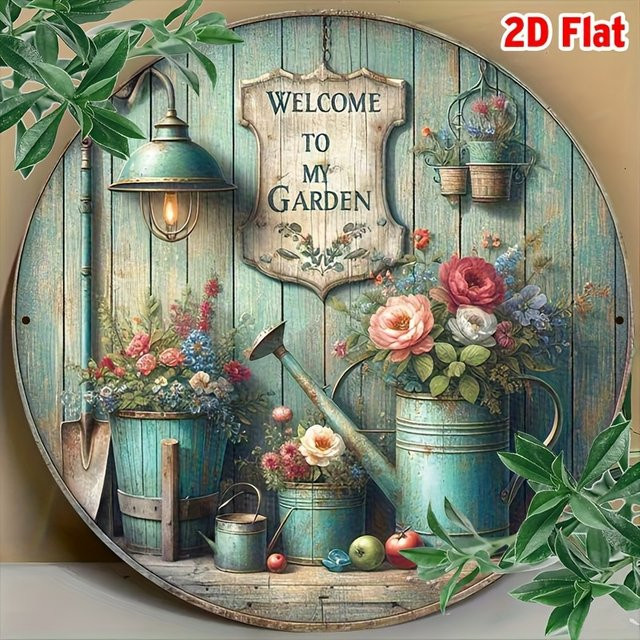 Bi Guo Retro-Holzschild Welcome to My Garden – Rundes Willkommensschild für den Garten in Multicolour - Bild 1