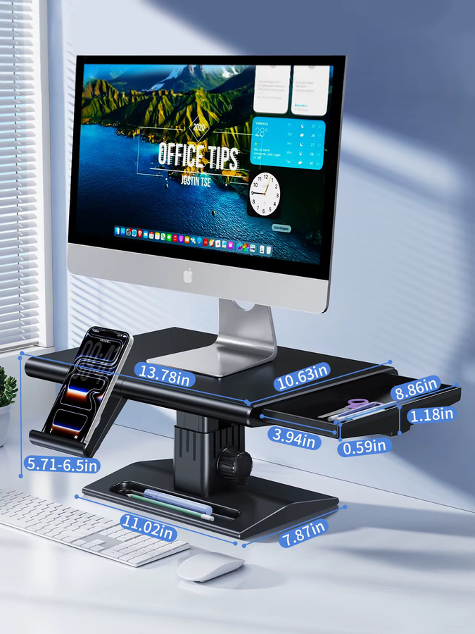 EARY Monitorarm in Schwarz als ergonomischer Desktop-Monitorhalter und Laptop-Ständer mit Telefonhalterung und höhenverstellbarer Funktion für deinen Schreibtisch - Bild 5