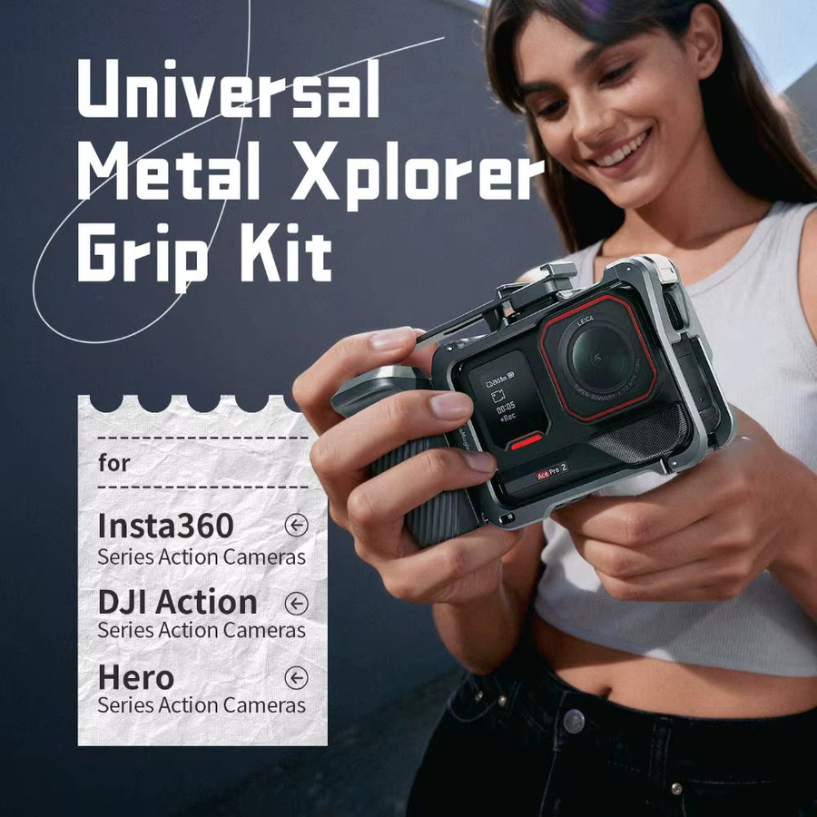Xplorer Grip Kit Quick Release Vlog Halter aus Aluminiumlegierung für DJI Action 5 Pro, 4, 3 und Insta360 Ace Pro 2 oder GO Ultra, Schwarz - Bild 3