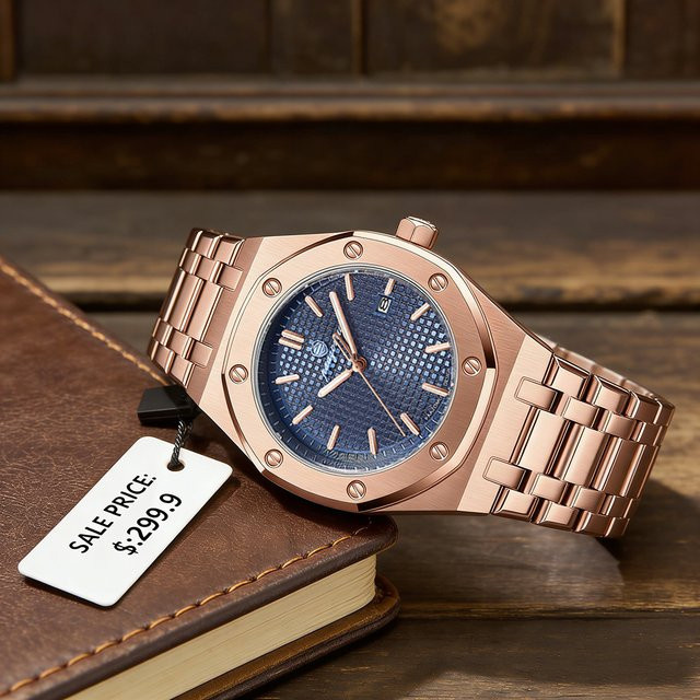 PAAZOMU Armbanduhr Quarz, Edelstahl, blaues Zifferblatt, Datum, Herren - Bild 1