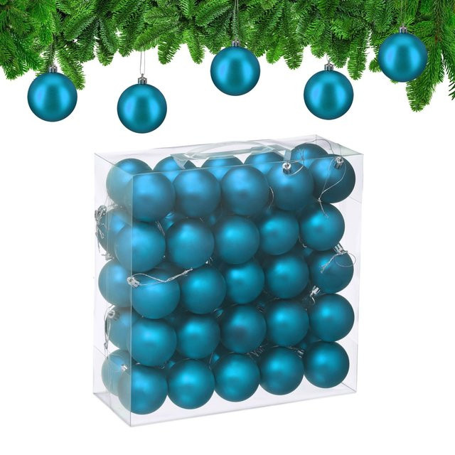 Relaxdays Weihnachtskugeln aus Kunststoff in Petrol, 50er Set, matt, Durchmesser: 6 cm, Höhe: 7 cm - Bild 1