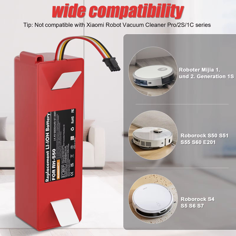 Xiaomi Ersatzbatterie für Roborock S50 S51 S52 S53 S55 S60 S4 S5 S6 S7 Serie, 14,4 V, 6800 mAh, Rot - Bild 2