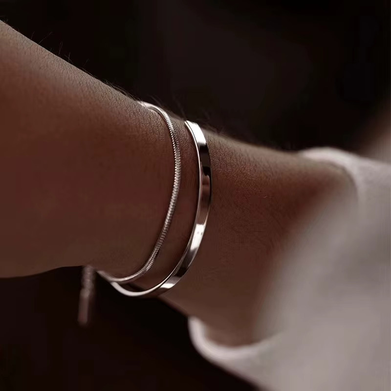 Armband Edelstahl, Silber, Damen, Schlangenknochen Kette - Bild 2