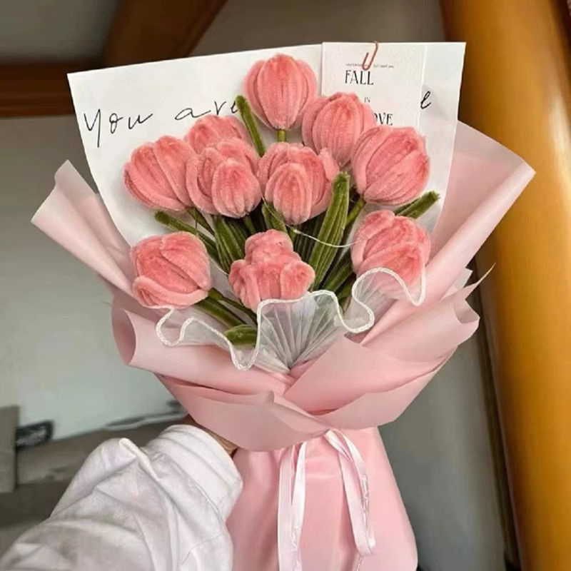 100 Stück Macaron Farbe Fuzzy Draht für DIY Tulpen Blumenstrauß und handgemachte Geschenke - Bild 2
