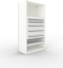 META Schrankmodul CLIP GR in RAL 7035 Grau mit 4 Fachböden, 2 Schubladen (100 mm) und 3 Schubladen (200 mm), B/T/H: 200 x 100 x 50 cm - Bild 1