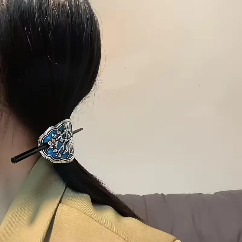 Haarspange Emaille, blau, floral, Damen, Mädchen - Bild 2