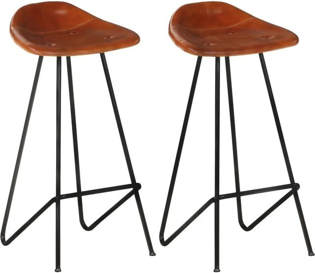 DELUKE Barhocker MUKE 2er Set aus echtem Ziegenleder in Braun-antik Braun im industriellen Stil - Bild 1